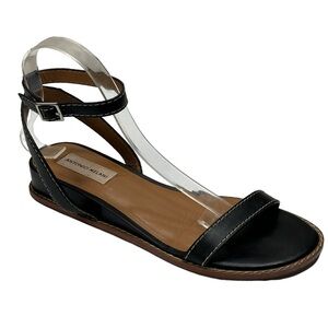 Antonio Melani Black Leather Sandals w Adjustable Ankle Strap & Buckle Size 8